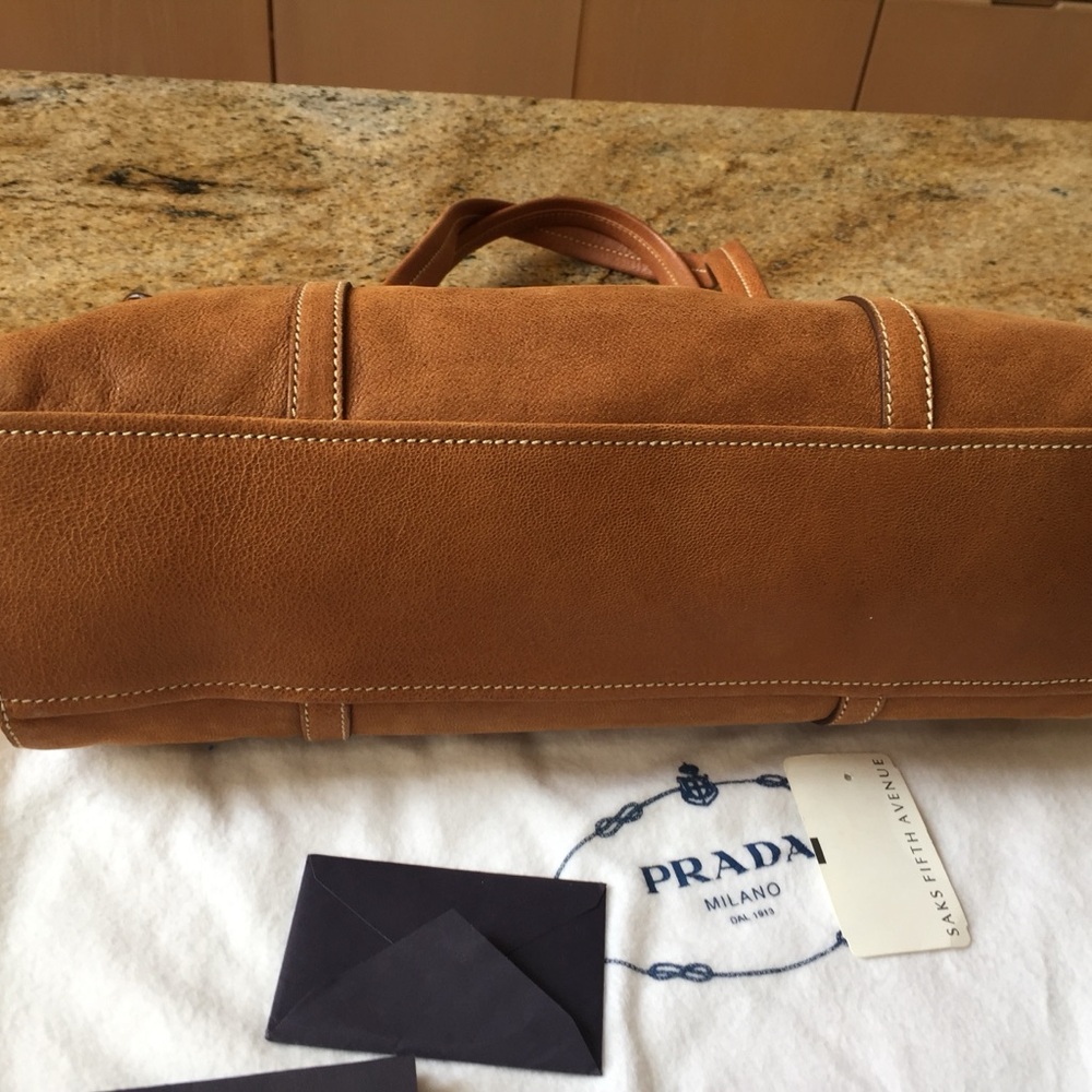 Prada Cognac Leather Handbag with Silver-Tone Lock - Picture 11 of 11